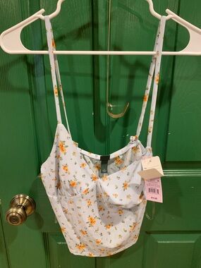 wild fable Light Blue Floral Crop Top with Yellow Orange Flowers